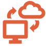 Icon of arrows showing a cycle between a computer monitor and a cloud