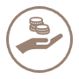 Icon of a hand holding stacks of coins