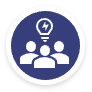 Icon of three people with a light bulb above them