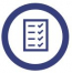 An icon of a document with ticked boxes inside a circle