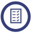 An icon of a document with ticked boxes inside a circle