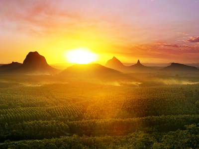 Glasshouse Mountains, Queensland, at sunset