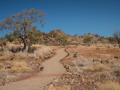 Dirt footpath in outback Queensland landscape