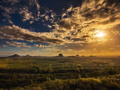 Aerial shot of glasshouse mountains, Queensland 