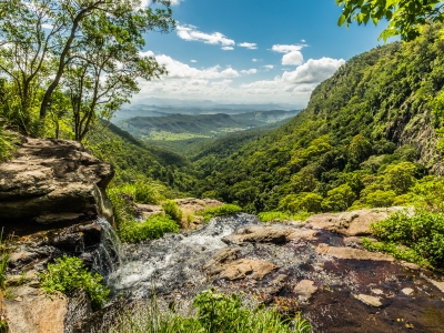 Landscape image of a waterfall lookout in Lamington National Park, Queensland
