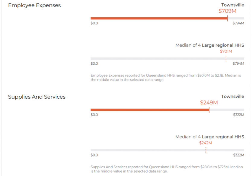 Image showing the breakdown of information for Townsvilla HHS, such as employee expenses, and supplies and services