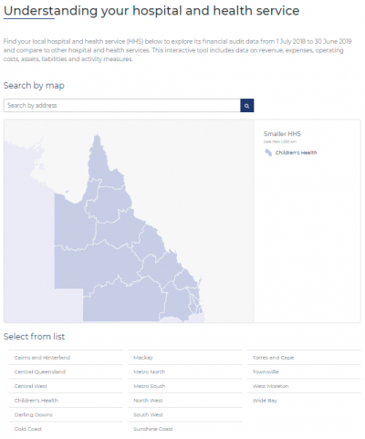 Screenshot of 2019 hospital and health service dashboard