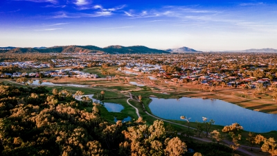 Image of a landscape in north Queensland with a lake and town